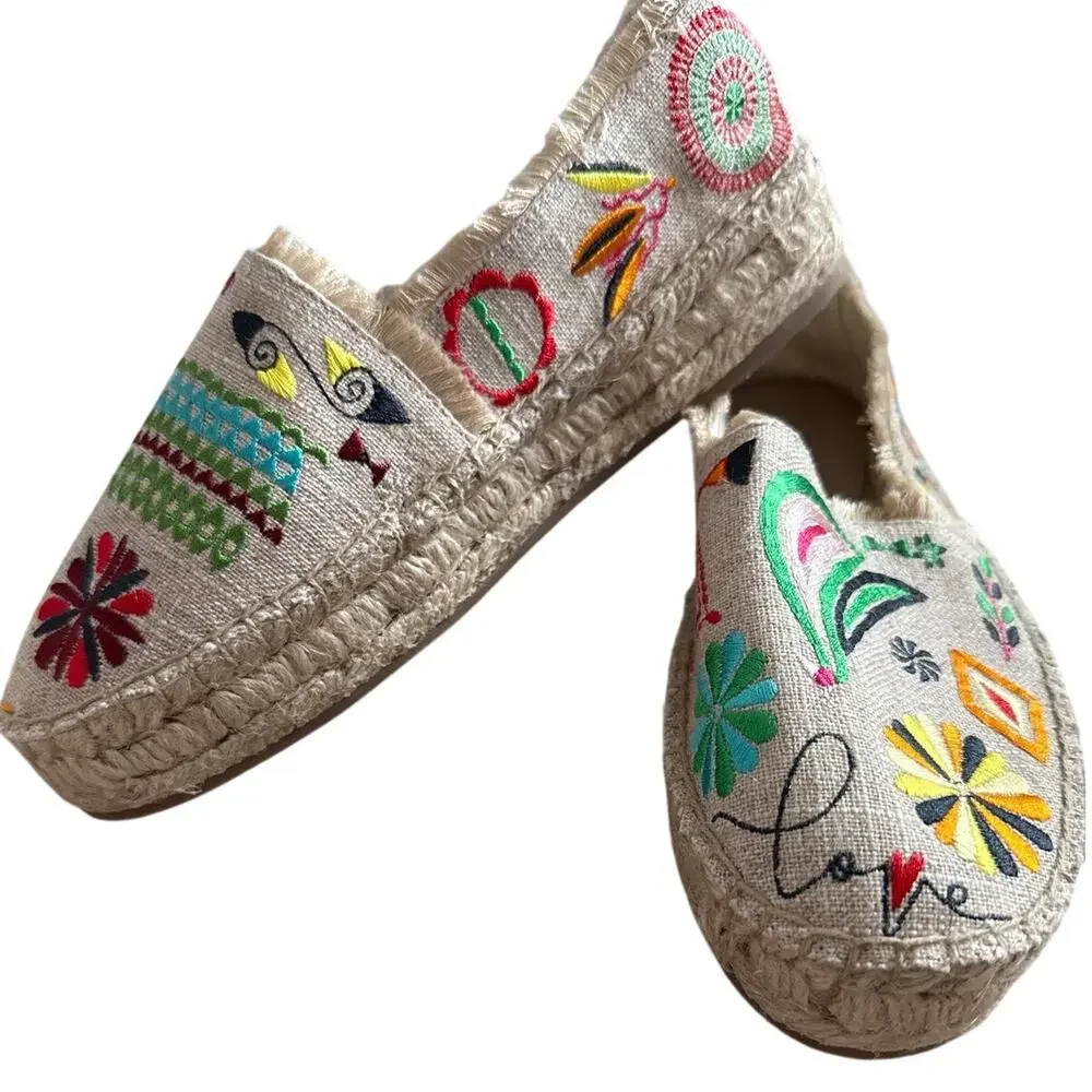 Johnny Was Parker Multicolor Embroidered Espadrille Shoes Size 6